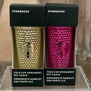 💕💛NEW 🌟 Set of 2 Starbucks 2022 Holiday Metallic Bling Tumbler Keychains
